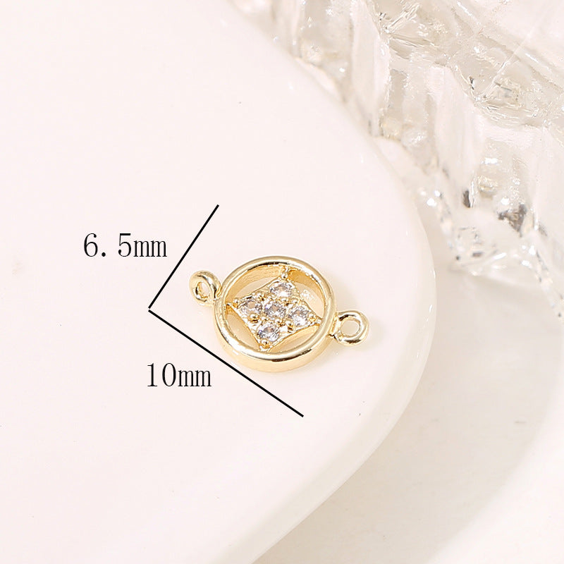 2 Double Looped Floral Snowflake Diamond Olive Charm Connector Rhinestone Embellished 14K GF