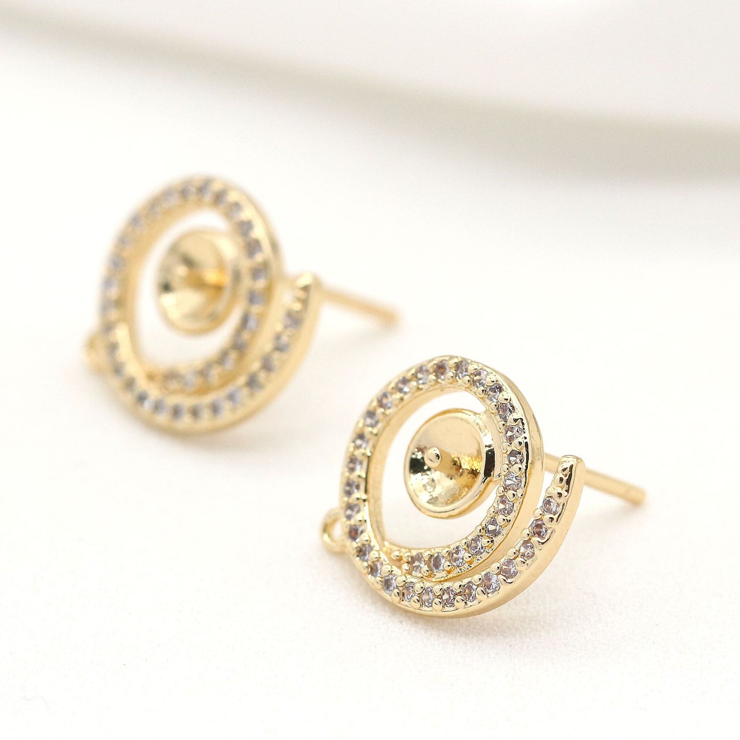 4 boucles d'oreilles à tige en spirale avec boucle ornée de strass 14K GF boucle d'oreille demi-percée perle vierge