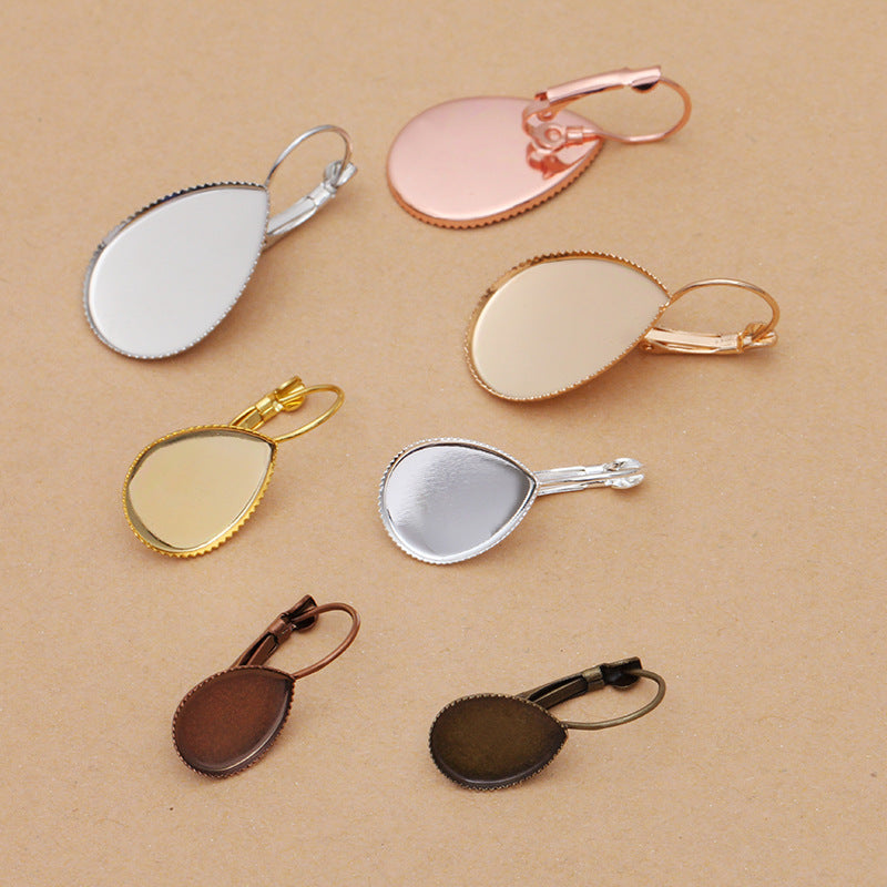 50 Serrated Edge Bezel Cup Hook Earrings 18KGP 10x14mm 13x18mm 18x25mm Waterdrop Cabochon Blank Base Gemstone Piece Setting