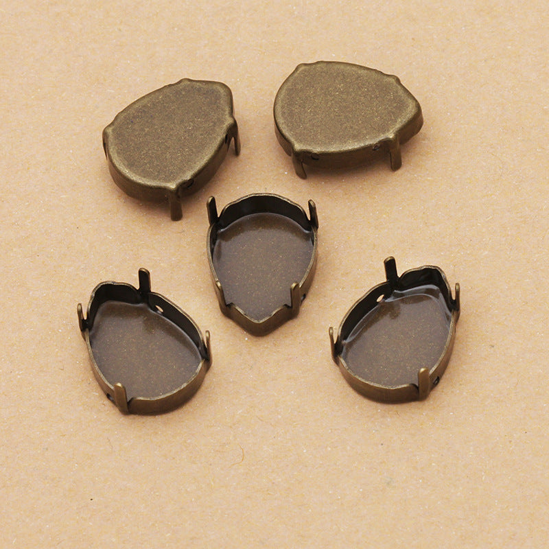 100 Four Claw Charm Flat Back Settings 18KGP 13x18mm Waterdrop Cabochon Rhinestone Zircon Gemstone Blank Base