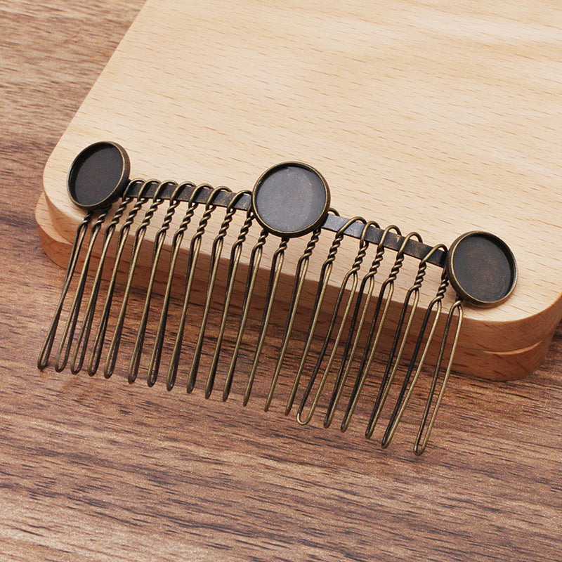 10 trois bords unis lunette coupe cheveux fourchette peigne épingle à cheveux 18KGP 12mm rond Cabochon Base vierge pierre précieuse pièce réglage