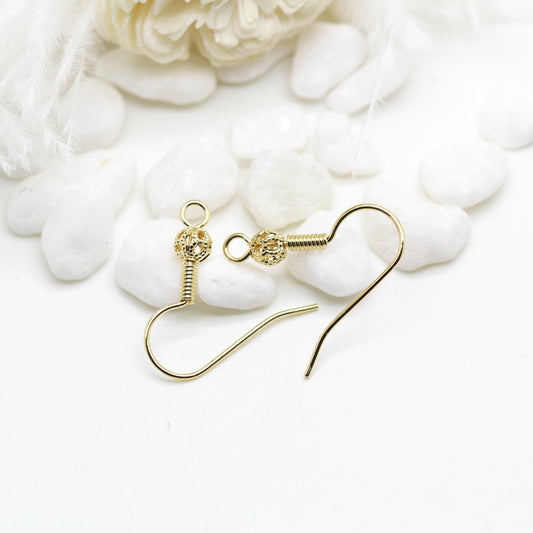 200 boucles d'oreilles à crochet à ressort uni et perles creuses, 14K GF