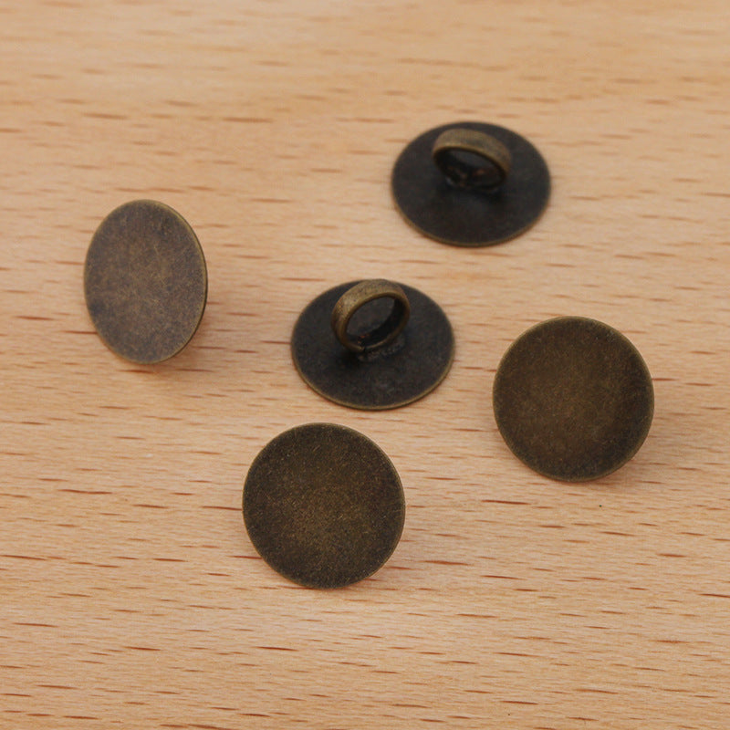 50 Plat Pad Plain Hairstring Boucle Antique Bronze 8mm 10mm 12mm Rond Cabochon Base Vierge Pierre Précieuse Pièce Réglage