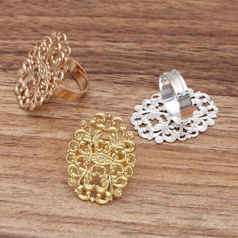 Bague circulaire ouvrable en filigrane Floral, 100, 18KGP, 23x31mm, cabochon, Base vierge, réglage des pierres précieuses