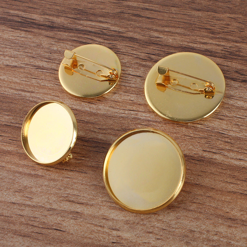 50 broches de sécurité pour tasse de lunette, 18KGP, 20mm, 25mm, cabochon rond, Base vierge, réglage de pièces de pierres précieuses