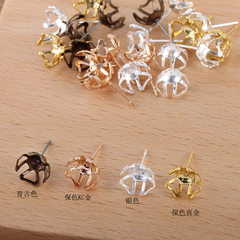 200 filigrane Blumen-Ohrstecker, 18 kg, 6 mm, 8 mm, 10 mm, runde, porenfreie Perlen-Rohlingsbasis, Edelsteinfassung