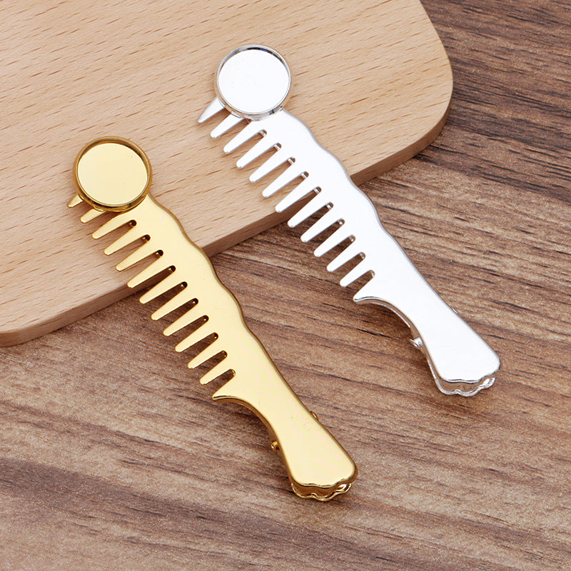 10 peigne à lunette à bord uni, breloque pour cheveux, pince crocodile, épingle à cheveux, 18KGP, cabochon rond de 12mm, Base vierge, réglage de la pièce en pierre précieuse