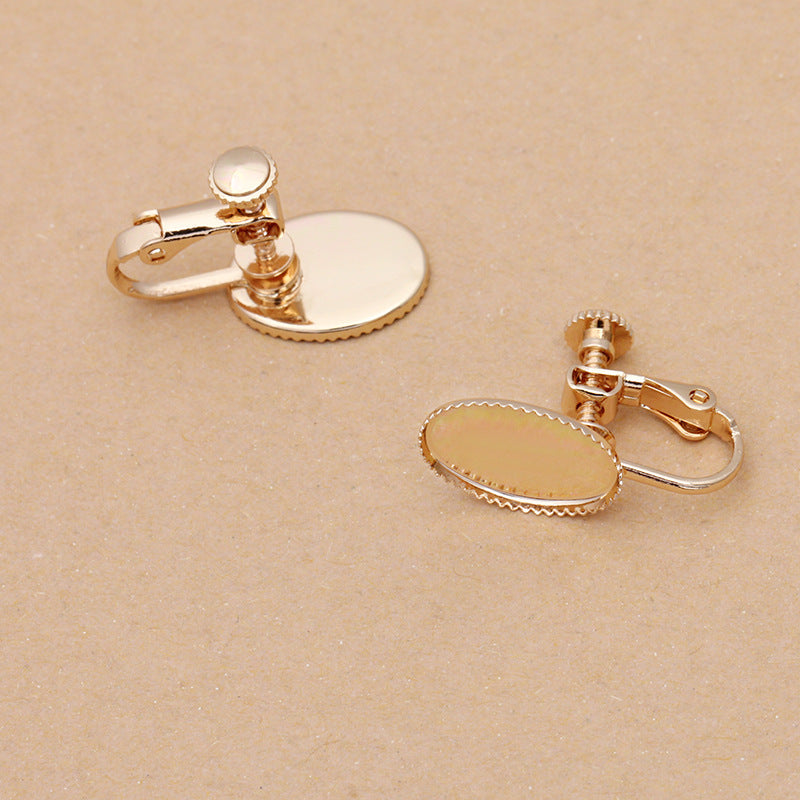 Copie de 100 boucles d'oreilles à bord dentelé, sans perçage, 18KGP, 10x14mm, cabochon ovale, Base vierge, sertissage de pierres précieuses
