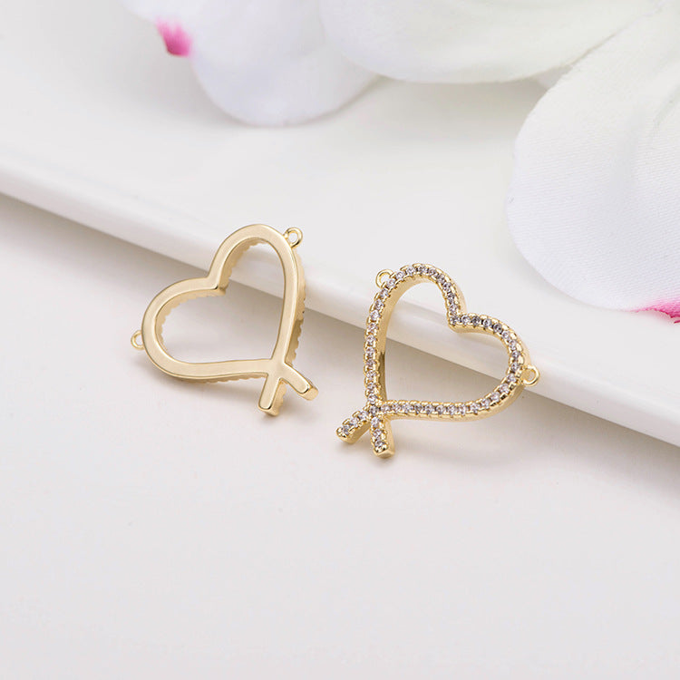2 connecteurs de charme en forme de cercle de cœur à double boucle ornés de strass 14K GF