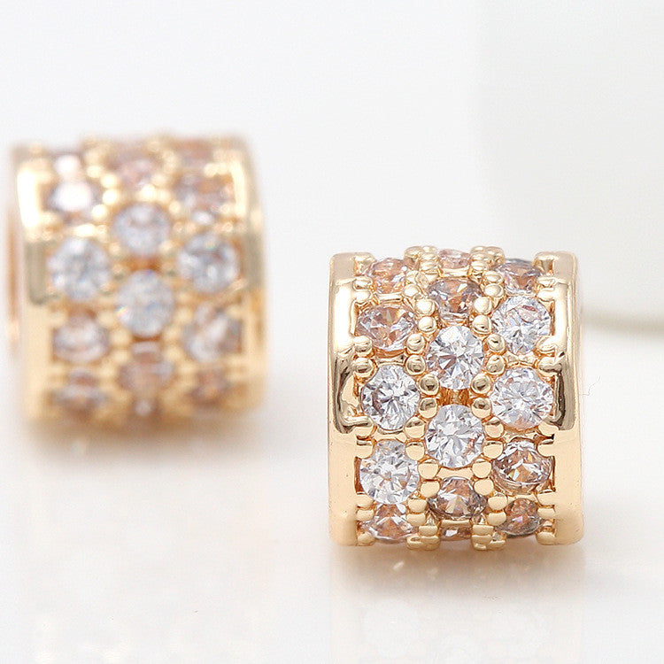 2 gros trous cylindre colonne perle 14K GF charme strass embelli perles entretoise