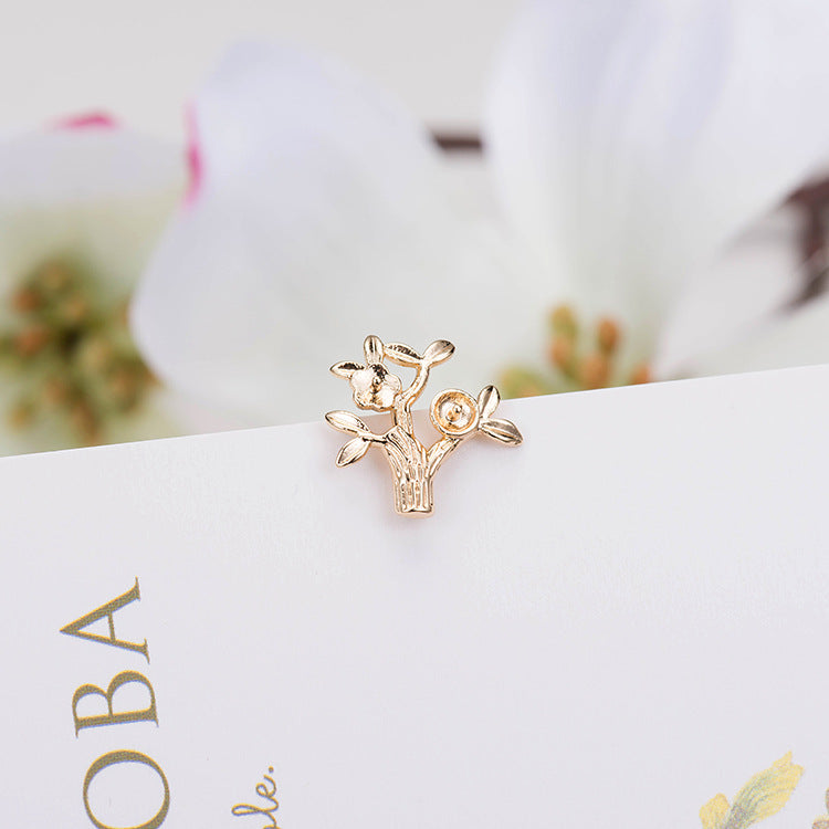 4 boucles d'oreilles à tige en forme d'arbre givré 14 carats GF, perles à moitié percées, vierges