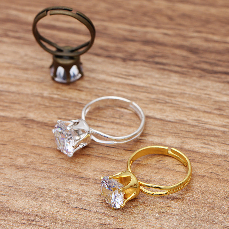 200 Zircon Inlayed Six Claw Ring 18KGP 8mm 10mm Rhinestone