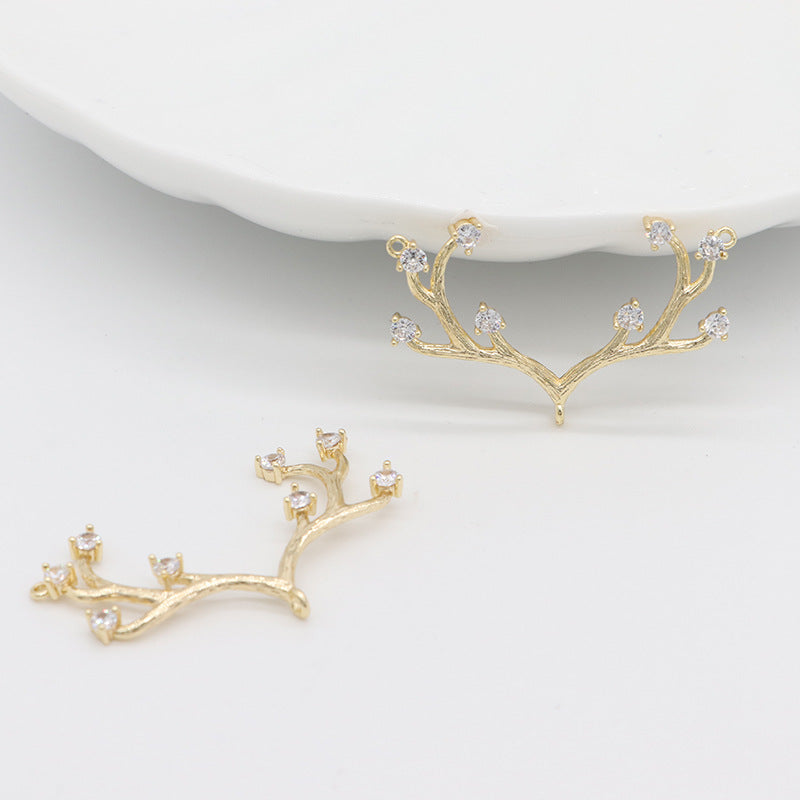 2 pendentifs à breloques en corne de renne à boucles multiples ornés de strass 14K GF