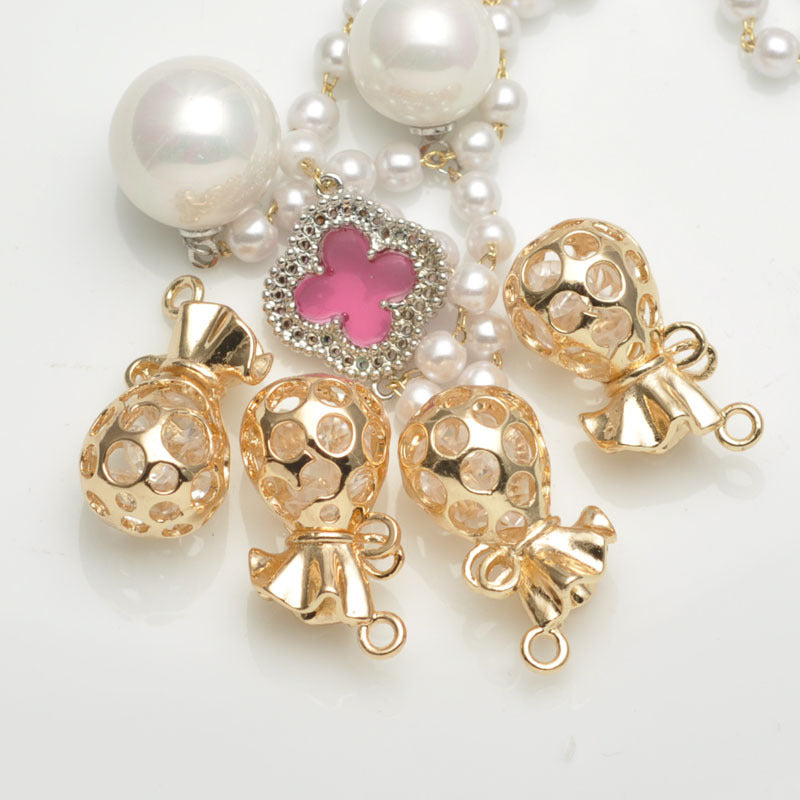 20 pendentifs à breloques pour sac d'argent incrustés de strass 14K GF