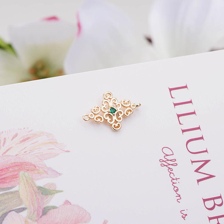 2 connecteurs de charme floral creux à double boucle ornés de strass 14K GF