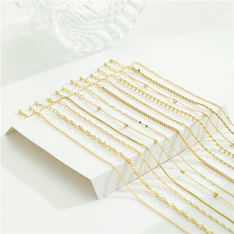 2 Cable Box Singapore Beaded Chain Necklace with Extender 14K GF Choker