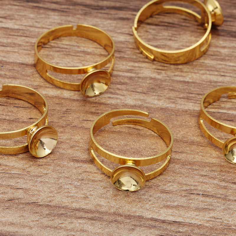 200 bague circulaire ouvrante 18KGP 8mm, perle ronde non poreuse, Base vierge, sertissage de pierres précieuses