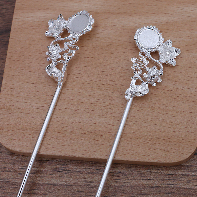 10 Goldfish Floral Chinese Stick Hairpin 18KGP 10mm Round Cabochon Blank Base Gemstone Piece Setting