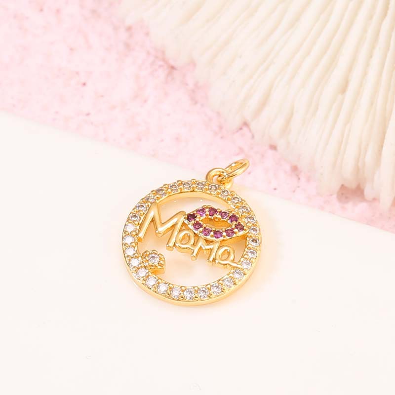 2 Mama Mom Charm Pendant Rhinestone Embellished 14K GF