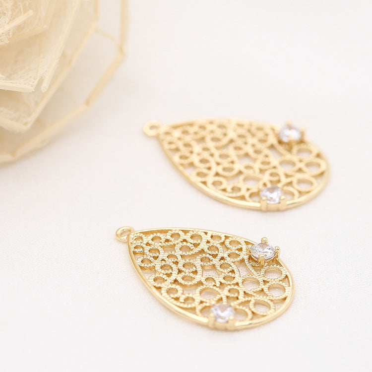 5 pendentif à breloque goutte d'eau creuse strass embelli 14K GF
