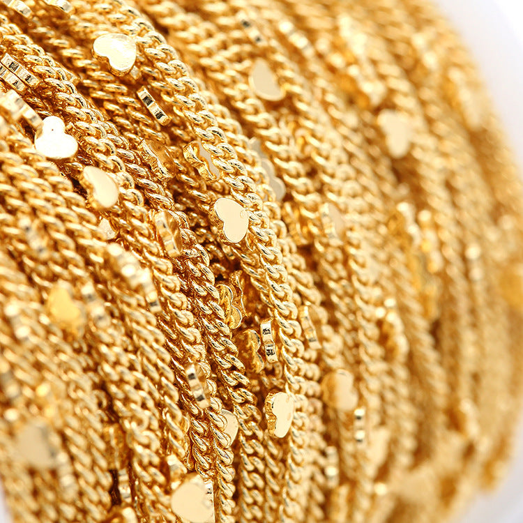 Chaîne de câble à maillons en O incurvée à breloque en forme de cœur de 2 mètres 14K GF