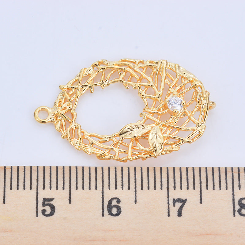 20 connecteurs de charme de cercle de nid ovale creux à double boucle ornés de strass 14K GF