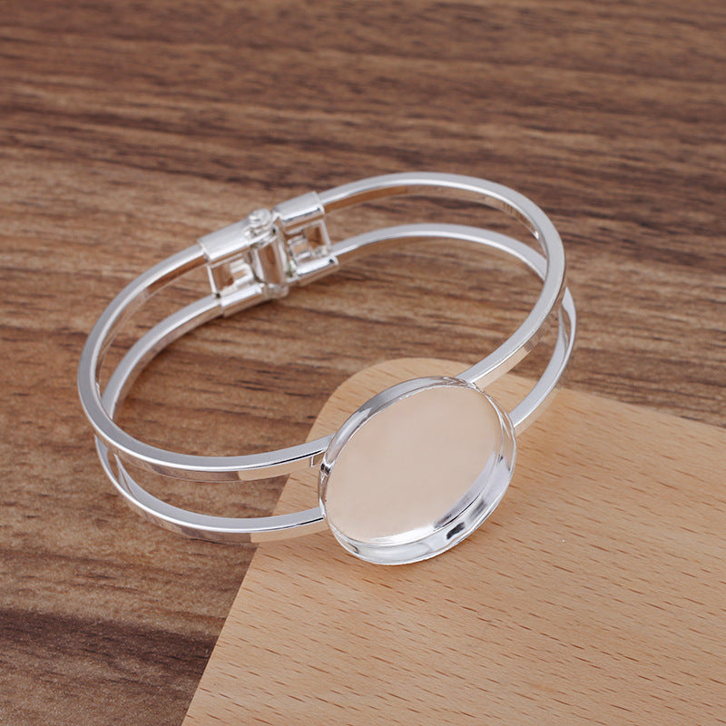 50 Plain Bezel Cup Zweireihiger zu öffnender Armreif 18KGP 25mm runder Cabochon-Rohling-Basis-Edelsteinstück-Fassung