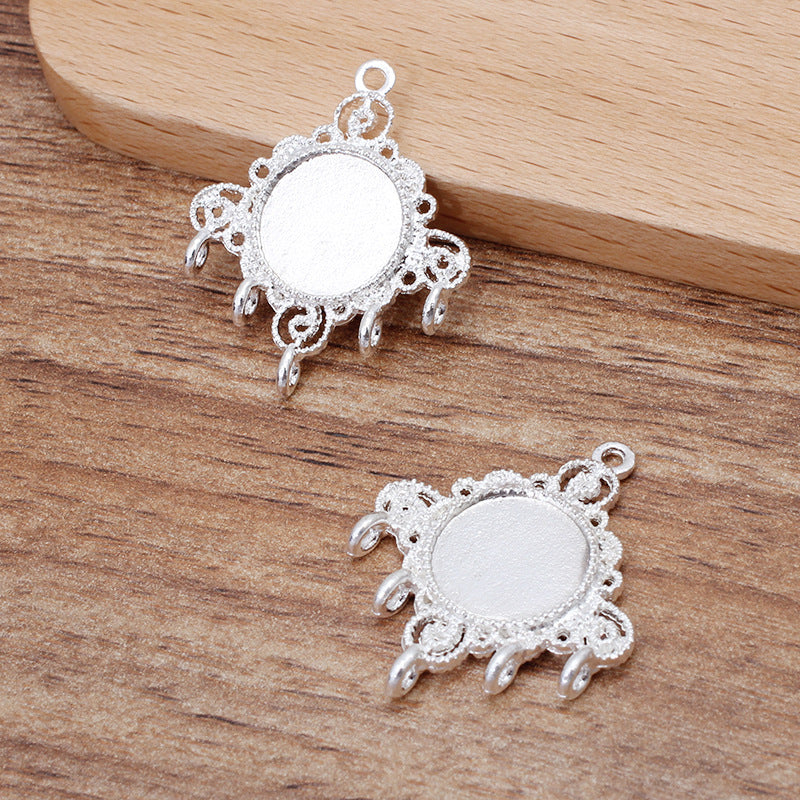 50 filigrane multi-boucles bord dentelé lunette tasse charme floral 18KGP 12mm cabochon rond base vierge pierre précieuse pièce réglage