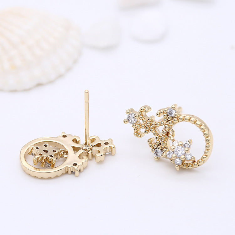 4 boucles d'oreilles à tige en forme d'étoile florale, ornées de strass 14 carats GF