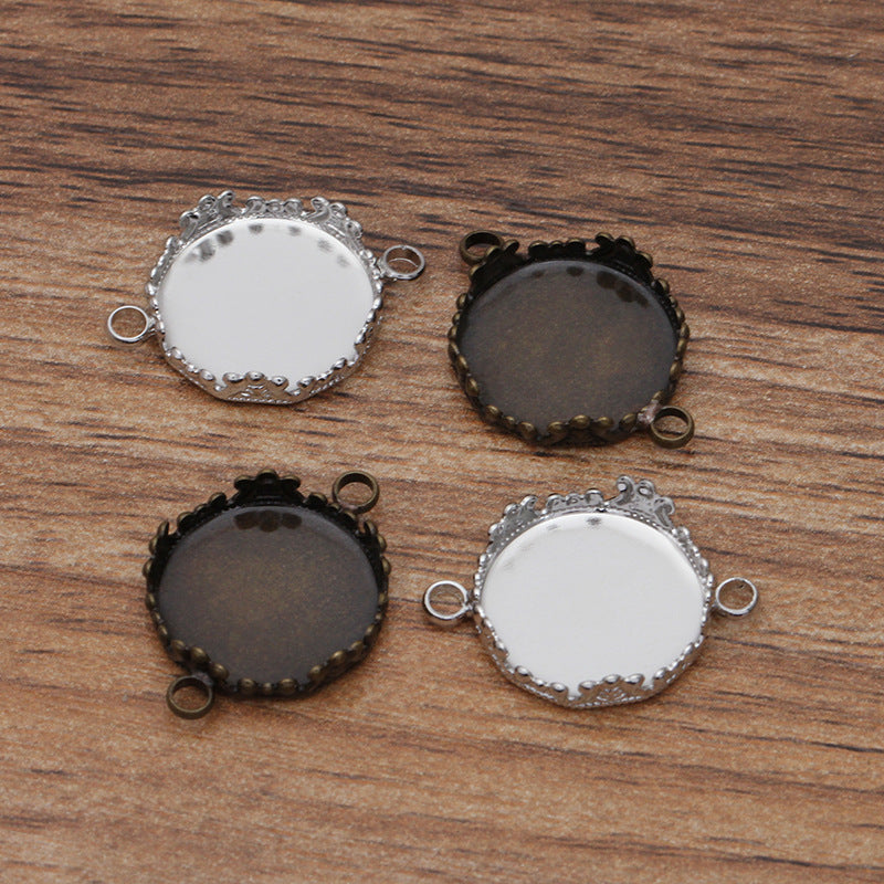 50 connecteur de charme à Double boucle de coupe de lunette de bord de couronne 18KGP 12mm 15mm cabochon rond Base vierge réglage de pierres précieuses