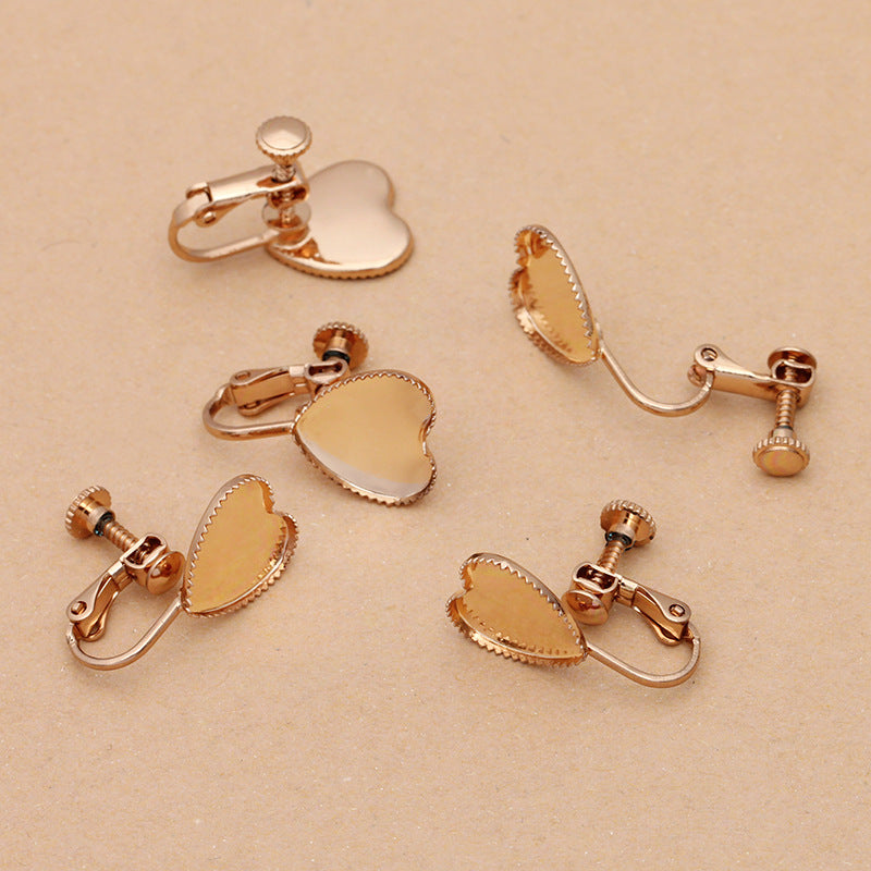 20 Serrated Edge Bezel Cup Ear Cilp On No Piercing Earrings 18KGP 12x12mm Heart Cabochon Blank Base Gemstone Setting