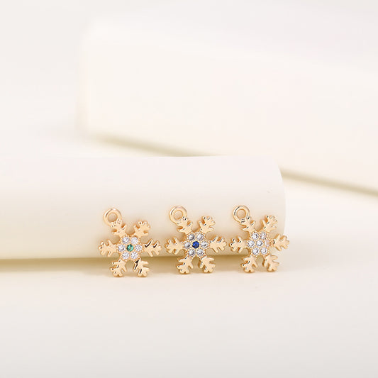 2 pendentifs à breloque flocon de neige ornés de strass 14K GF
