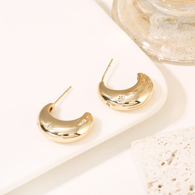 4 Glossy Semi Circle Chunky Stud Earrings 14K GF Earing