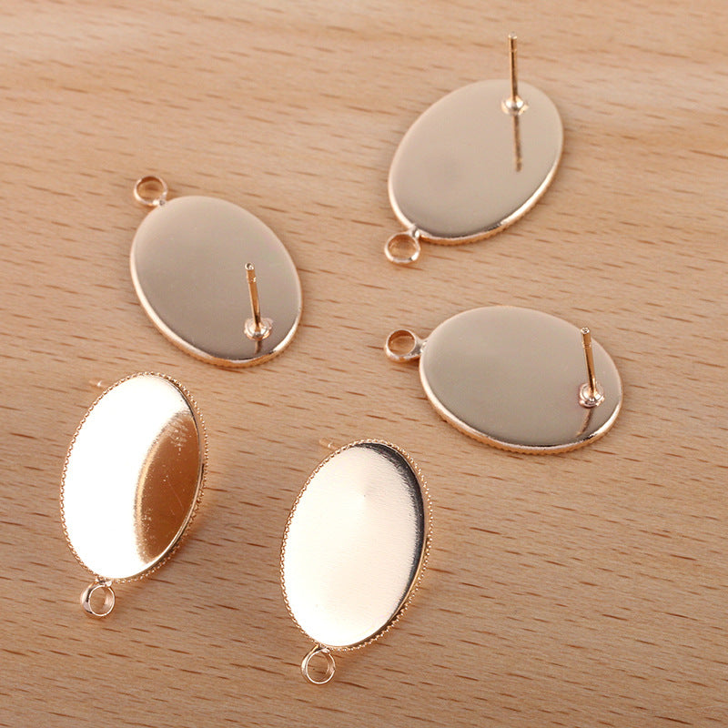50 Serrated Edge Bezel Cup Stud Earrings 18KGP 13x18mm Oval Cabochon Blank Base Gemstone Setting