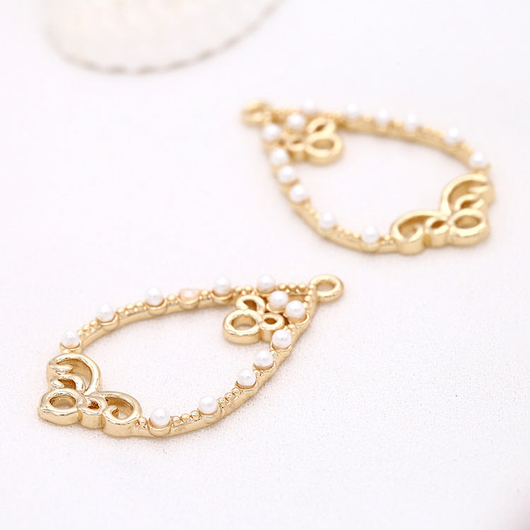 2 connecteurs de charme circulaire en forme de goutte d'eau à double boucle ornés de perles 14K GF