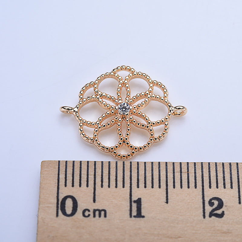 20 connecteurs de charme floral creux à double boucle ornés de strass 14K GF