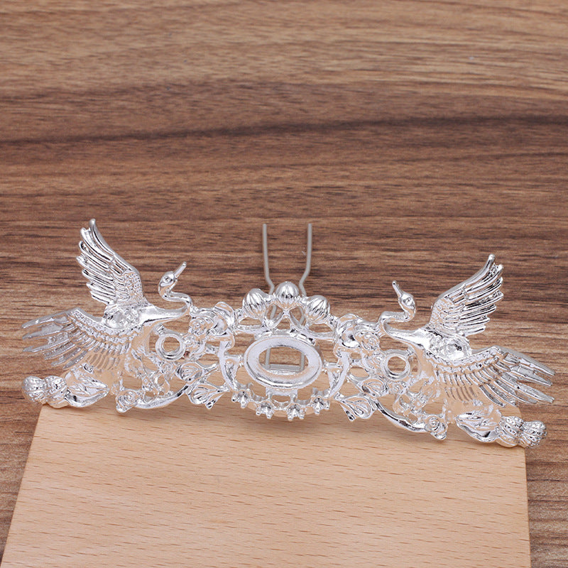 5 Phoenix Floral Charm Hair Fork Hairpin 18KGP 5mm 10x15mm Round Oval Cabochon Blank Base Gemstone Piece Setting