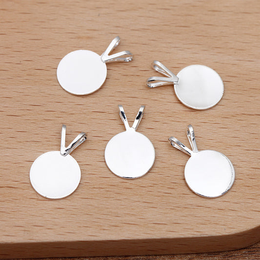 100 Flat Pad Charm Pendant 18KGP 10mm Round Cabochon Blank Base Gemstone Setting