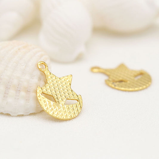 10 pendentif à breloque petite étoile et lune 14K GF