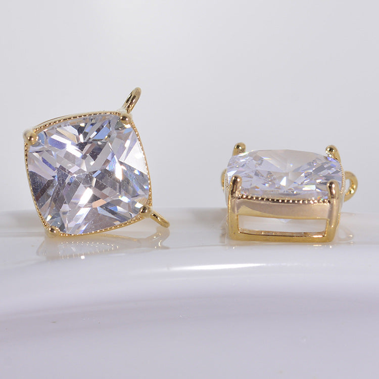20 connecteurs de charme carrés à double boucle ornés de strass 14K GF
