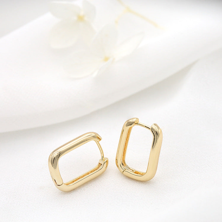 4 boucles d'oreilles créoles rectangulaires brillantes 14K GF Earing
