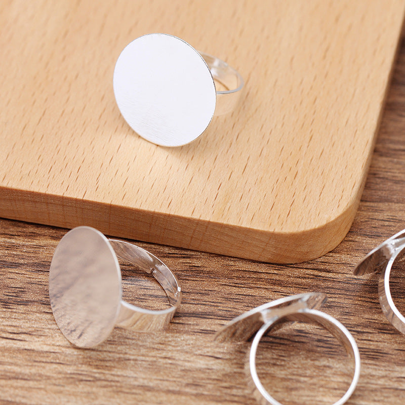 200 Flat Pad Openable Circle Ring 18KGP 20mm Round Cabochon Blank Base Gemstone Setting