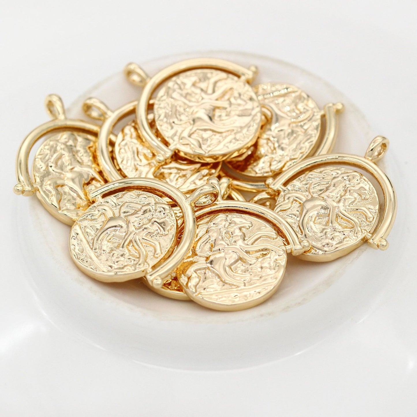 20 Pendentif de charme de pièce de monnaie de cavalier sur cheval 14K GF