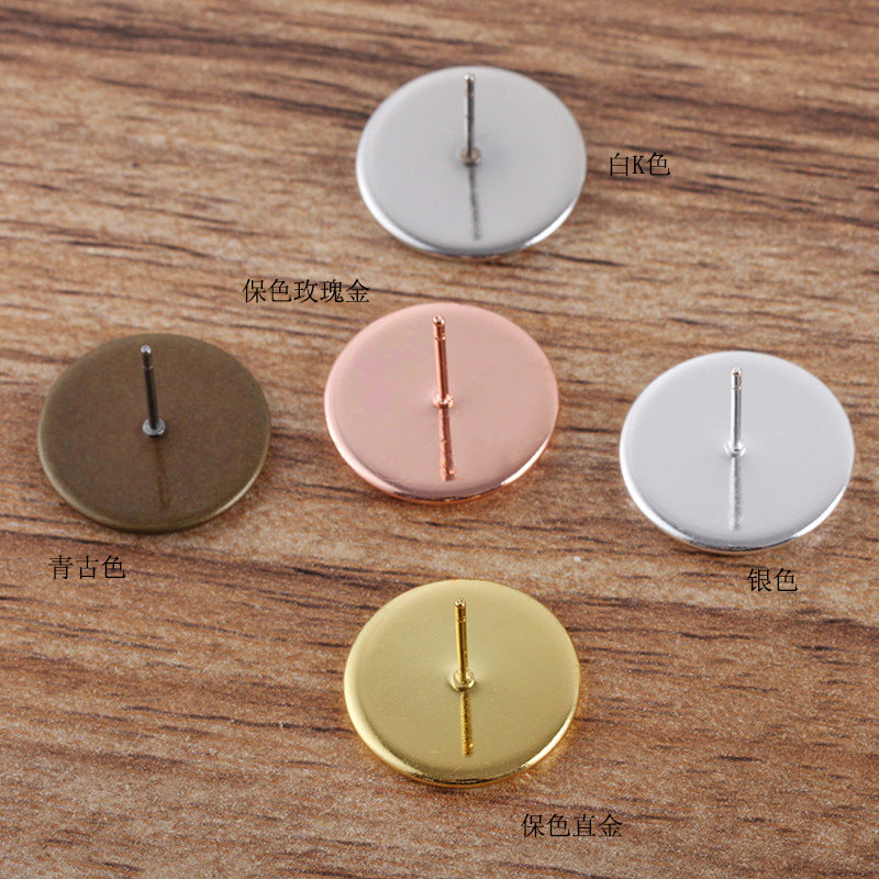 100 Bezel Cup Stud Earrings 18KGP 8mm 10mm 12mm 14mm 16mm Round Cabochon Blank Base Gemstone Setting