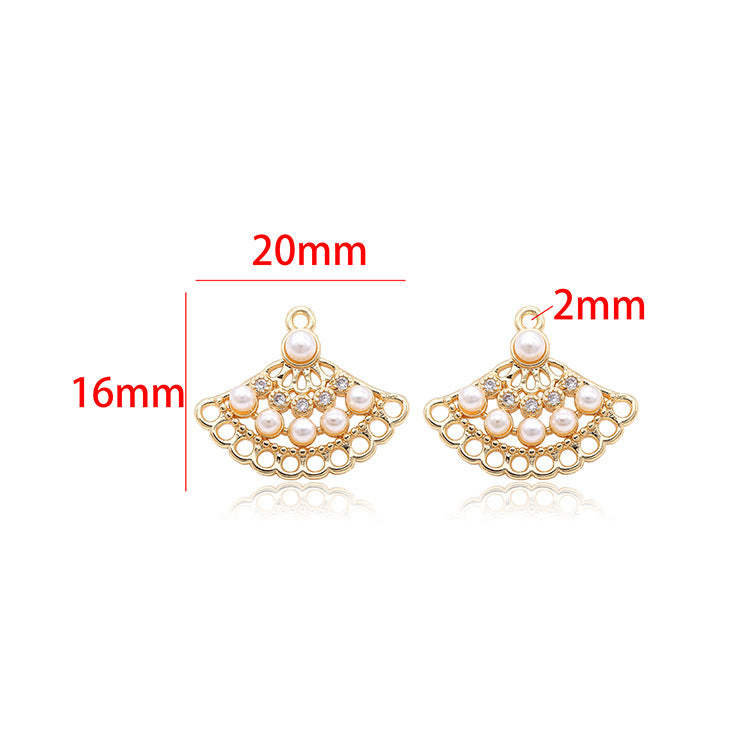 2 connecteurs de charme d'éventail creux à boucles multiples, perles strass embellies 14K GF