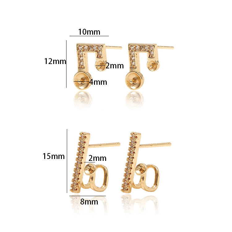 Boucles d'oreilles à tige en forme de barre à 4 bâtons, ornées de strass, 14 carats GF, perles à moitié percées, vierges