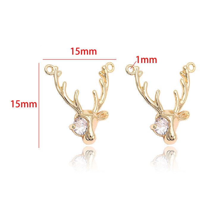 2 pendentifs à breloque renne à double boucle ornés de strass 14K GF