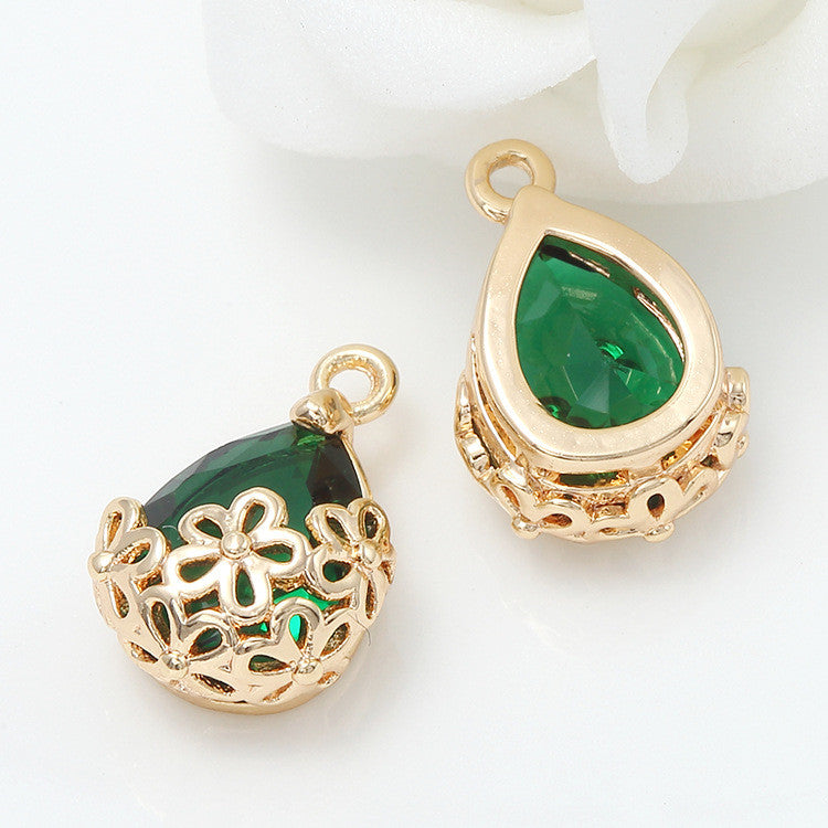 2 pendentifs à breloque goutte d'eau ornés de strass 14K GF