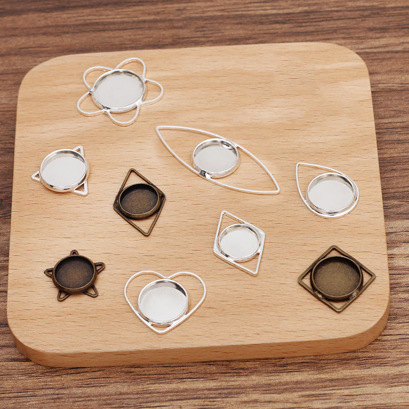 200 Eye Triangle Waterdrop Heart Star Floral Square Charm Pendant 18KGP 10mm 12mm 14mm Round Cabochon Blank Base Gemstone Piece Setting