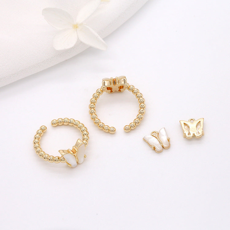 2 papillons en résine strass embelli pendentif à breloque bague de déclaration 14K GF